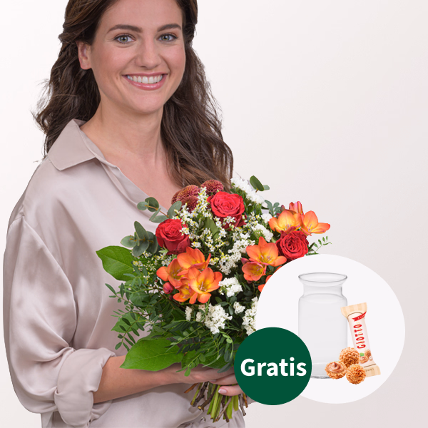 Blumenstrauß Frühlingsblüte mit Vase & Ferrero Giotto 3er