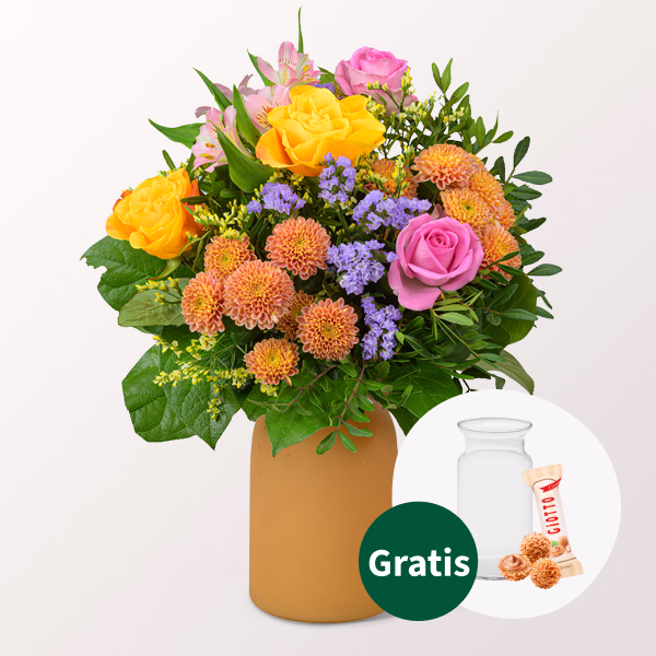 Blumenstrauß Frühjahrszauber mit Vase & Ferrero Giotto