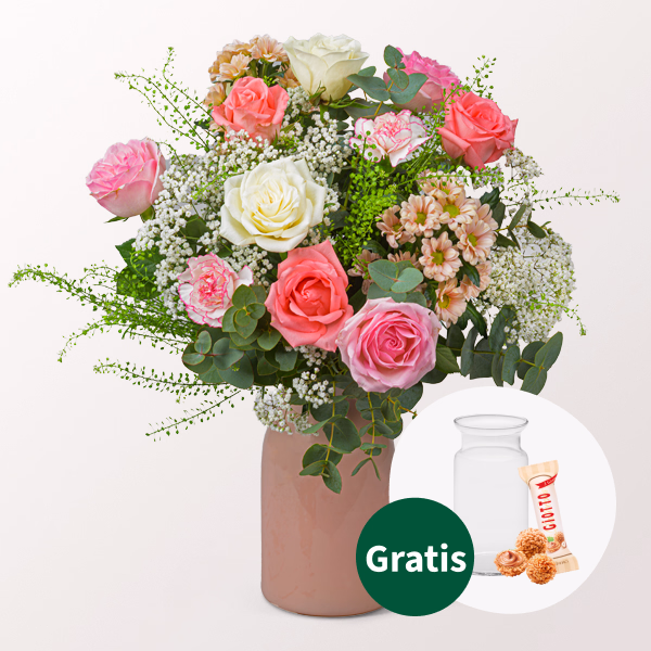 Blumenstrauß Blumenkind mit Vase & Ferrero Giotto 3er