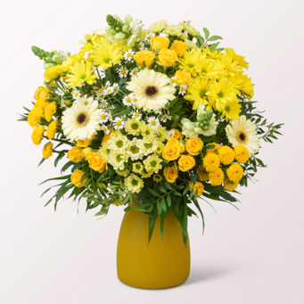 Premium Bouquet Sonnenfest with Premium Vase & 3 Ferrero Giotto