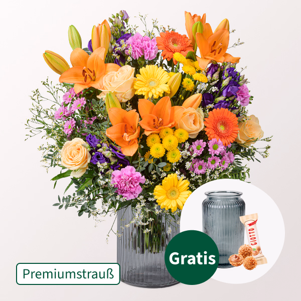 Premiumstrauß Sonnenglück mit Premiumvase