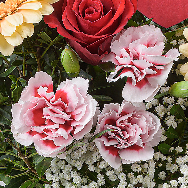 Blumenstrauß Herzenswunsch mit Vase & Ferrero Giotto 3er