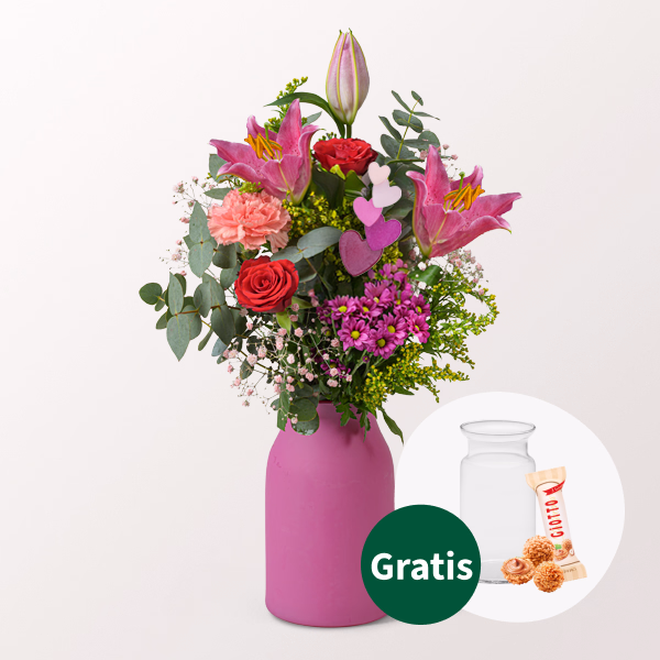 Blumenstrauß Poesie mit Vase & Ferrero Giotto 3er