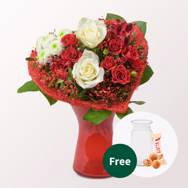 Flower Bouquet Liebesbeweis with vase & 3 Ferrero Giotto
