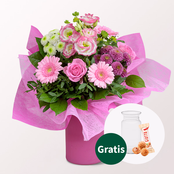 Blumenstrauß Love Vibration mit Vase & Ferrero Giotto 3er