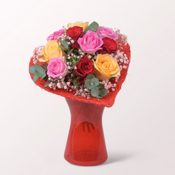 Rosenstrauß Rosentraum mit Vase & Ferrero Giotto 3er