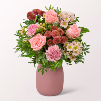 Blumenstrauß Samtweich mit Vase & Ferrero Giotto 3er