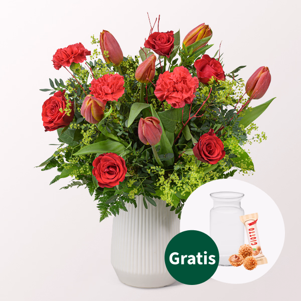 Blumenstrauß Velvet mit Vase & Ferrero Giotto 3er