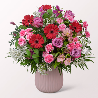 Premium Bouquet Liebeszauber with Premium Vase & 3 Ferrero Giotto