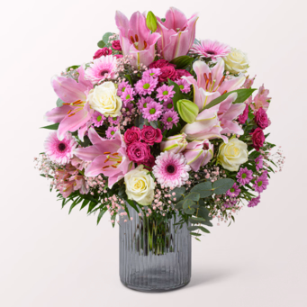 Premiumstrauß Inspiration mit Premiumvase & Ferrero Giotto 3er