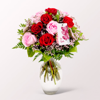 Rosenstrauß Harmony mit Vase & Blumenstecker