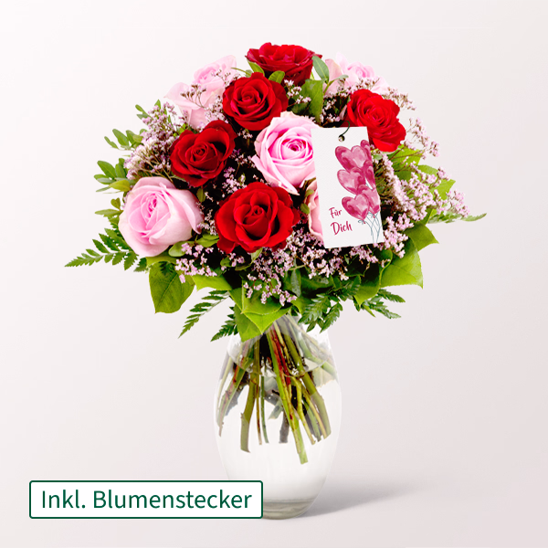 Rosenstrauß Harmony mit Vase & Blumenstecker