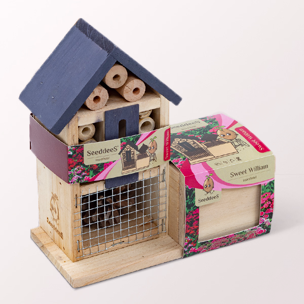 Insect hotel with sweet William