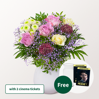 Flower Bouquet Blütenkuss with 2 Cinema Tickets & vase & Teaballs
