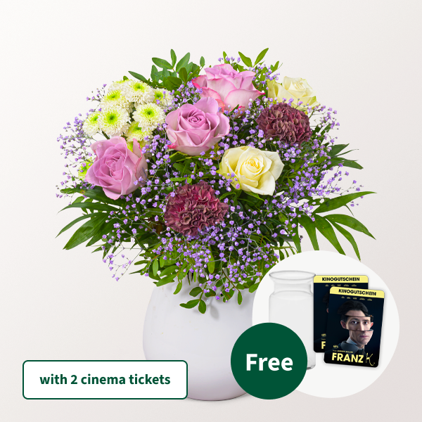 Flower Bouquet Blütenkuss with 2 Cinema Tickets & vase
