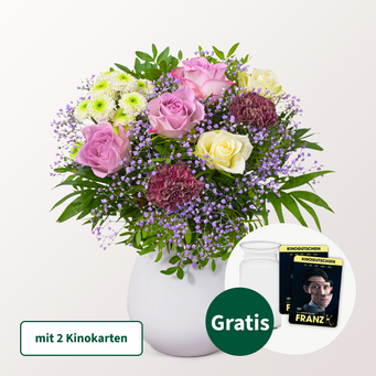 Blumenstrauß Blütenkuss mit 2 Kinokarten & Vase & Teaballs