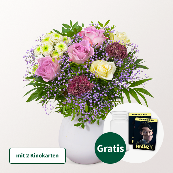 Blumenstrauß Blütenkuss mit 2 Kinokarten & Vase