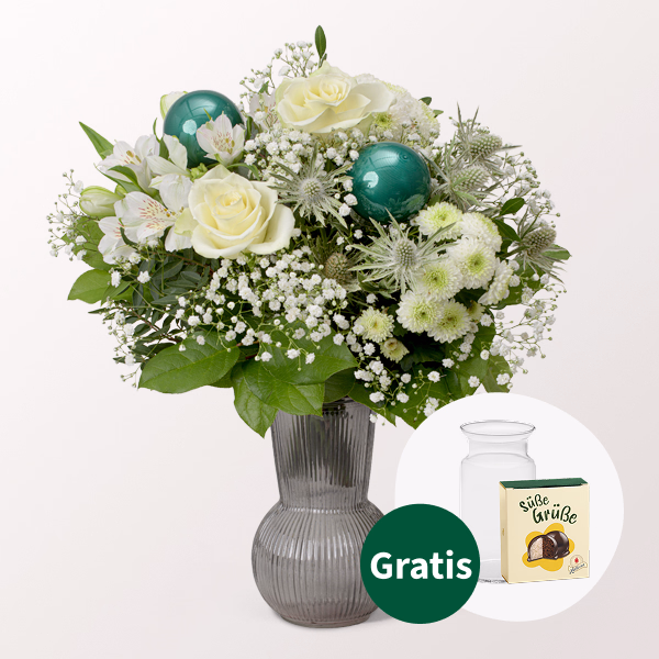 Blumenstrauß Sternstunde mit Halloren Kugeln & Vase