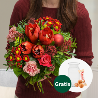 Blumenstrauß Holly mit Vase & Ferrero Giotto 3er