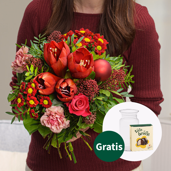Blumenstrauß Holly mit Halloren Kugeln & Vase