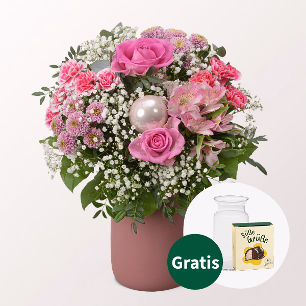 Blumenstrauß Wintermärchen mit Halloren Kugeln & Vase