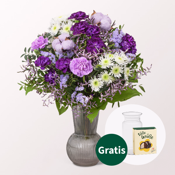 Blumenstrauß Winterkind mit Halloren Kugeln & Vase