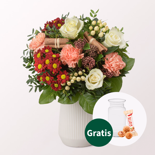 Blumenstrauß Winterbote mit Vase & Ferrero Giotto 3er
