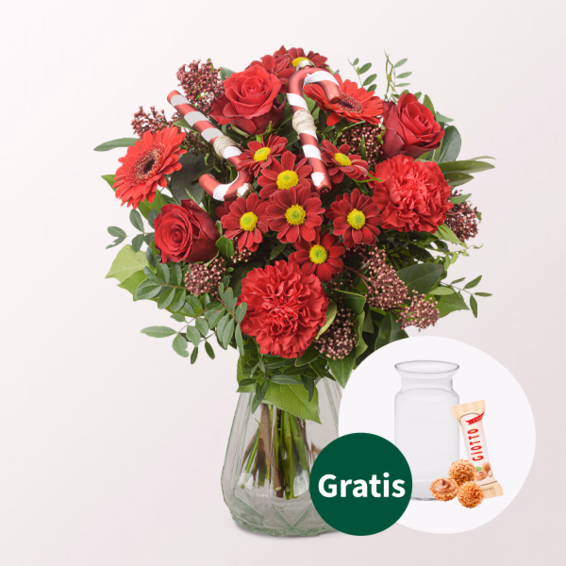 Blumenstrauß Schöne Bescherung mit Vase & Ferrero Giotto 3er
