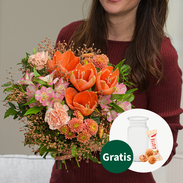 Blumenstrauß Weihnachtskuss mit Vase & Ferrero Giotto 3er