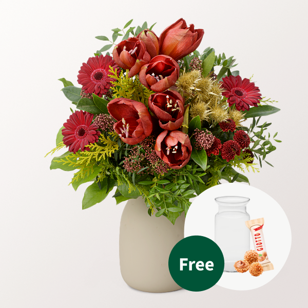Flower Bouquet Winterliebling with vase & 3 Ferrero Giotto