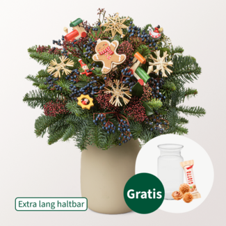Blumenstrauß Bescherung mit Vase & Ferrero Giotto 3er