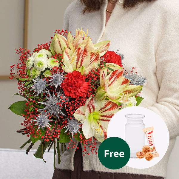 Flower Bouquet Winterode with vase & 3 Ferrero Giotto