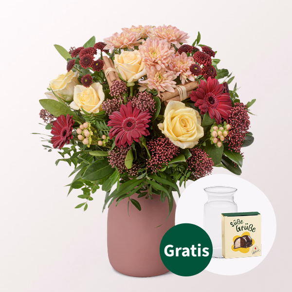 Blumenstrauß Sterntaler mit Halloren Kugeln & Vase