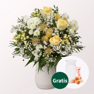 Blumenstrauß Goldschimmer mit Vase & Ferrero Giotto 3er