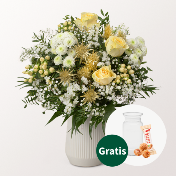 Blumenstrauß Goldschimmer mit Vase