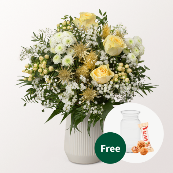 Flower Bouquet Goldschimmer with vase & 3 Ferrero Giotto