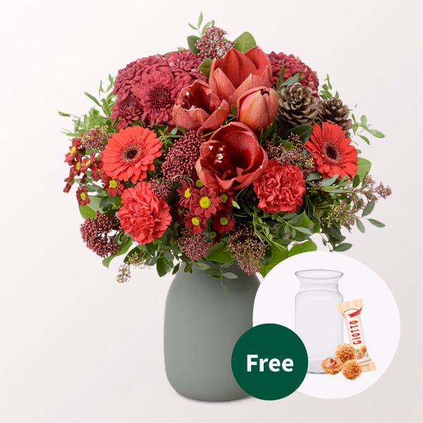 Flower Bouquet Winterlaune with vase & 3 Ferrero Giotto