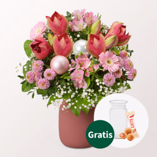 Blumenstrauß Winterspiel mit Vase & Ferrero Giotto 3er