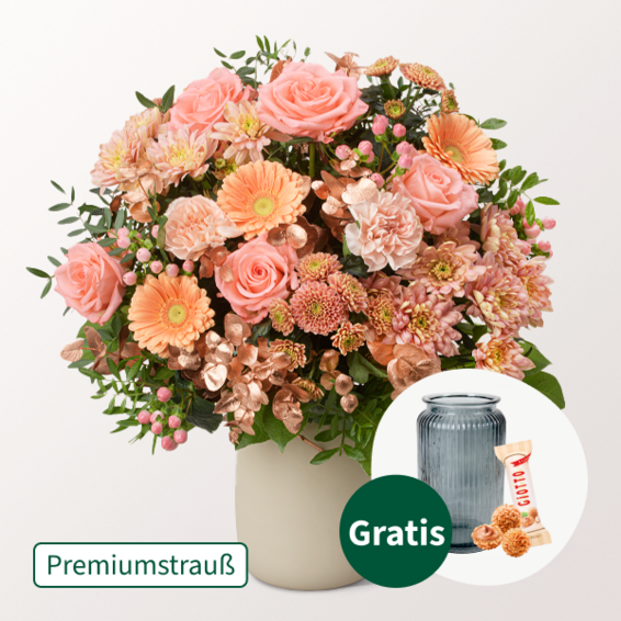 Premiumstrauß Peachy Christmas mit Premiumvase