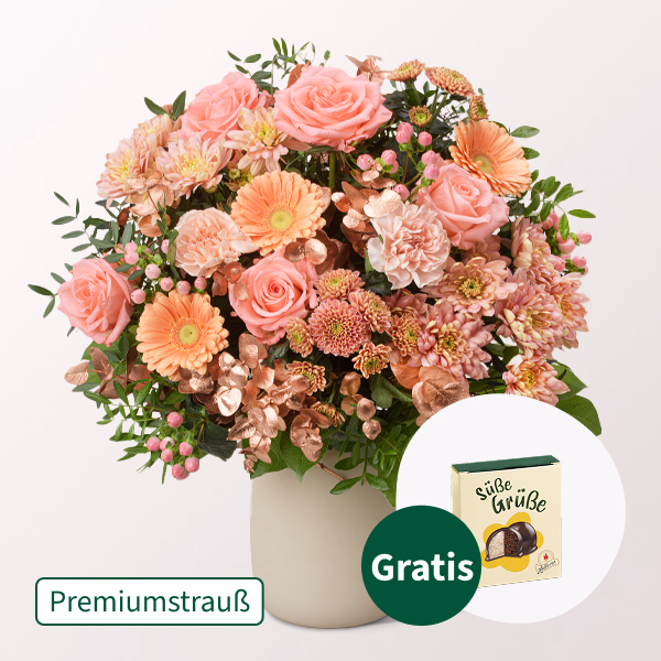 Premiumstrauß Peachy Christmas mit Halloren Kugeln