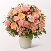Premium Bouquet Peachy Christmas with Premium Vase & 3 Ferrero Giotto