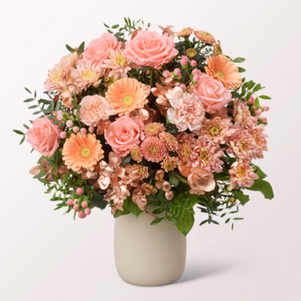 Premium Bouquet Peachy Christmas with Premium Vase & 3 Ferrero Giotto