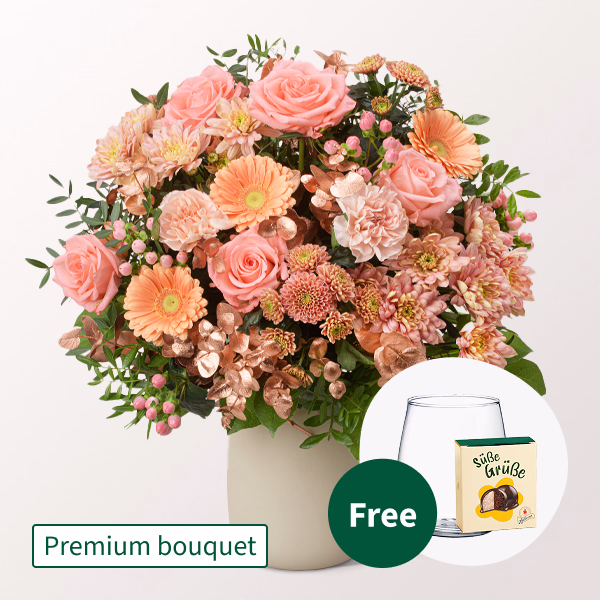 Premium Bouquet Peachy Christmas with Premium Vase & Halloren Balls