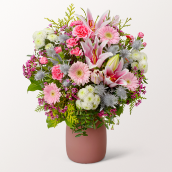 Premiumstrauß Rosa Glanz mit Premiumvase