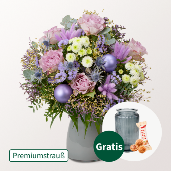 Premiumstrauß Weihnachtsherz mit Premiumvase & Ferrero Giotto 3er