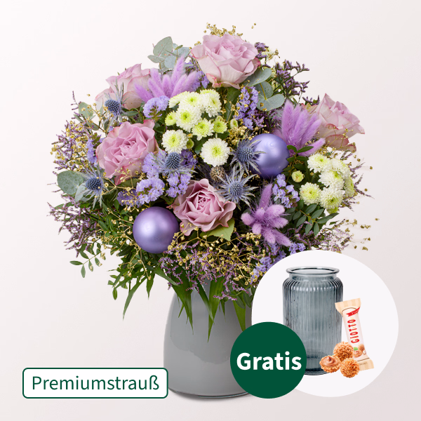Premiumstrauß Weihnachtsherz mit Premiumvase & Ferrero Giotto 3er