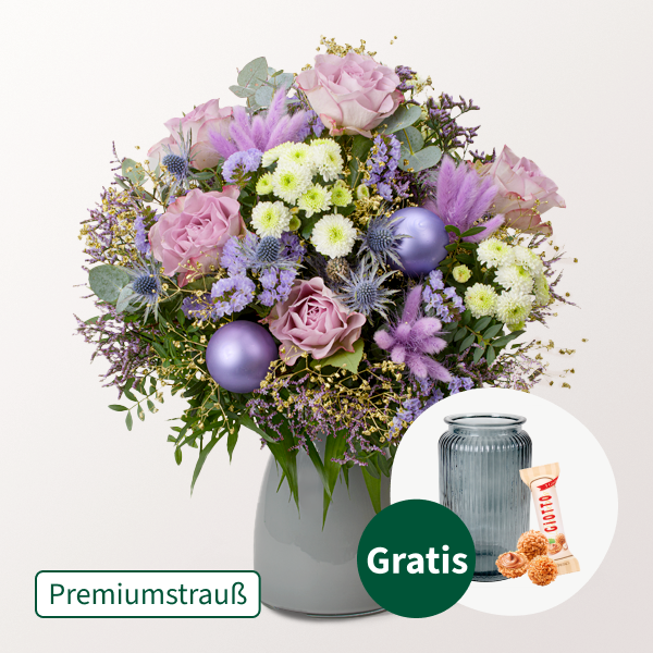 Premiumstrauß Weihnachtsherz mit Premiumvase & Ferrero Giotto 3er