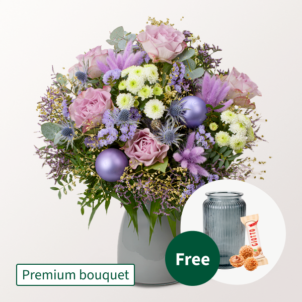 Premium Bouquet Weihnachtsherz with Premium Vase & 3 Ferrero Giotto