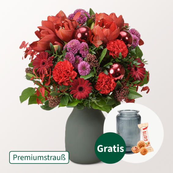 Premiumstrauß Winterblüte mit Premiumvase