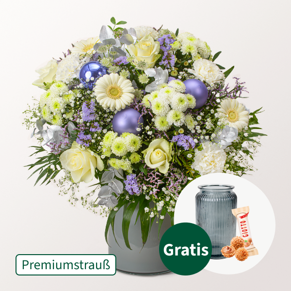 Premiumstrauß Schneezauber mit Premiumvase